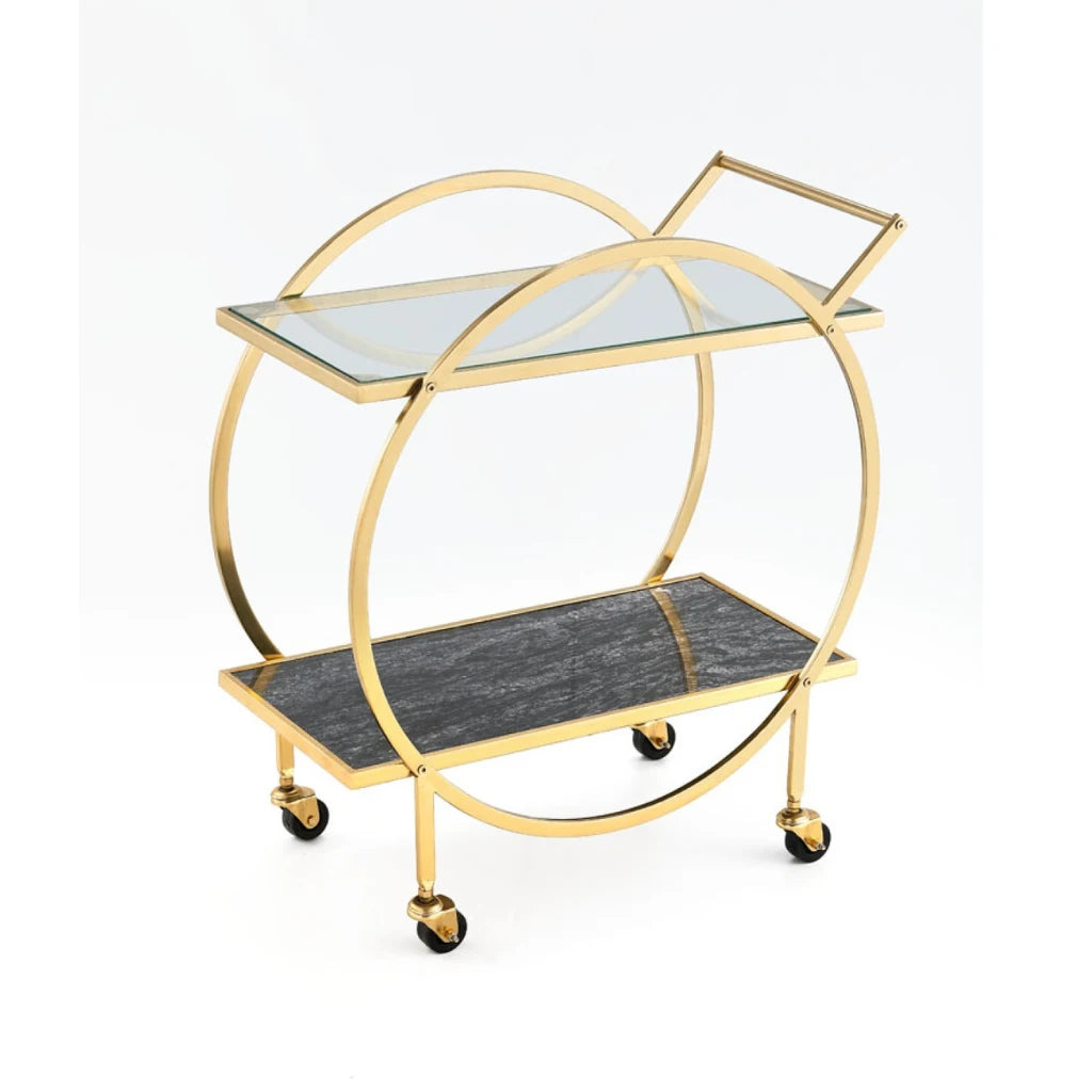 Chariot Maeve : Desserte de Bar Ronde en Or et Verre