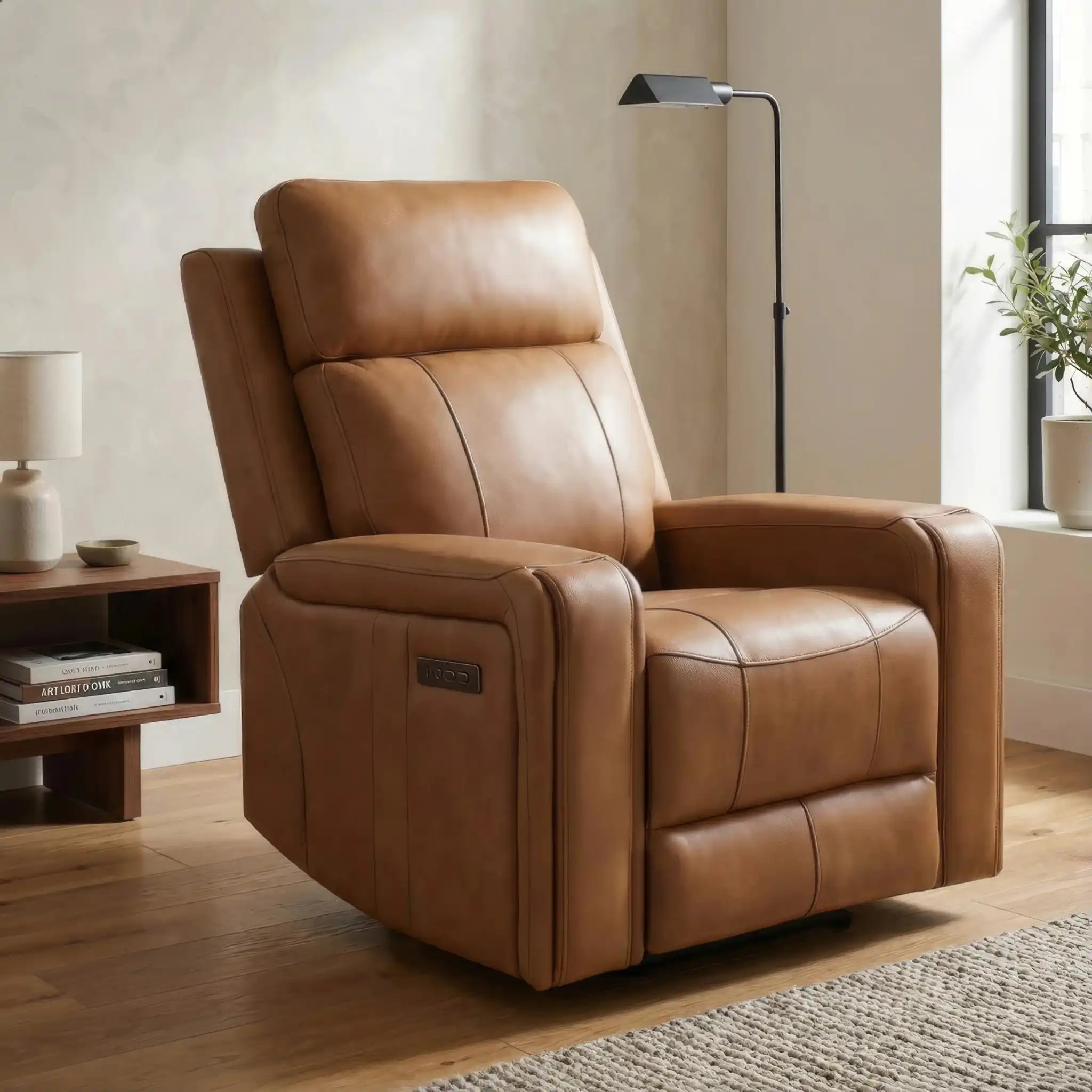 Primo Cavron Fauteuil Inclinable Électrique et Berçant Cuir Brun Cognac