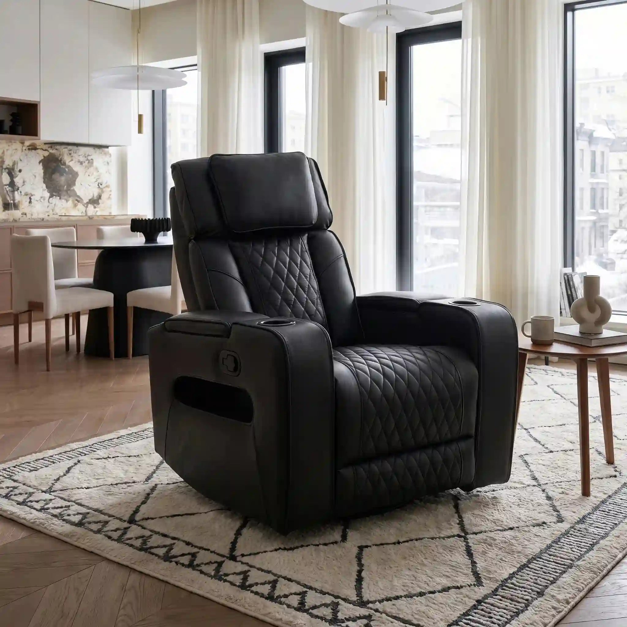 Primo Colton Fauteuil Berçant Pivotant Inclinable Cuir Noir