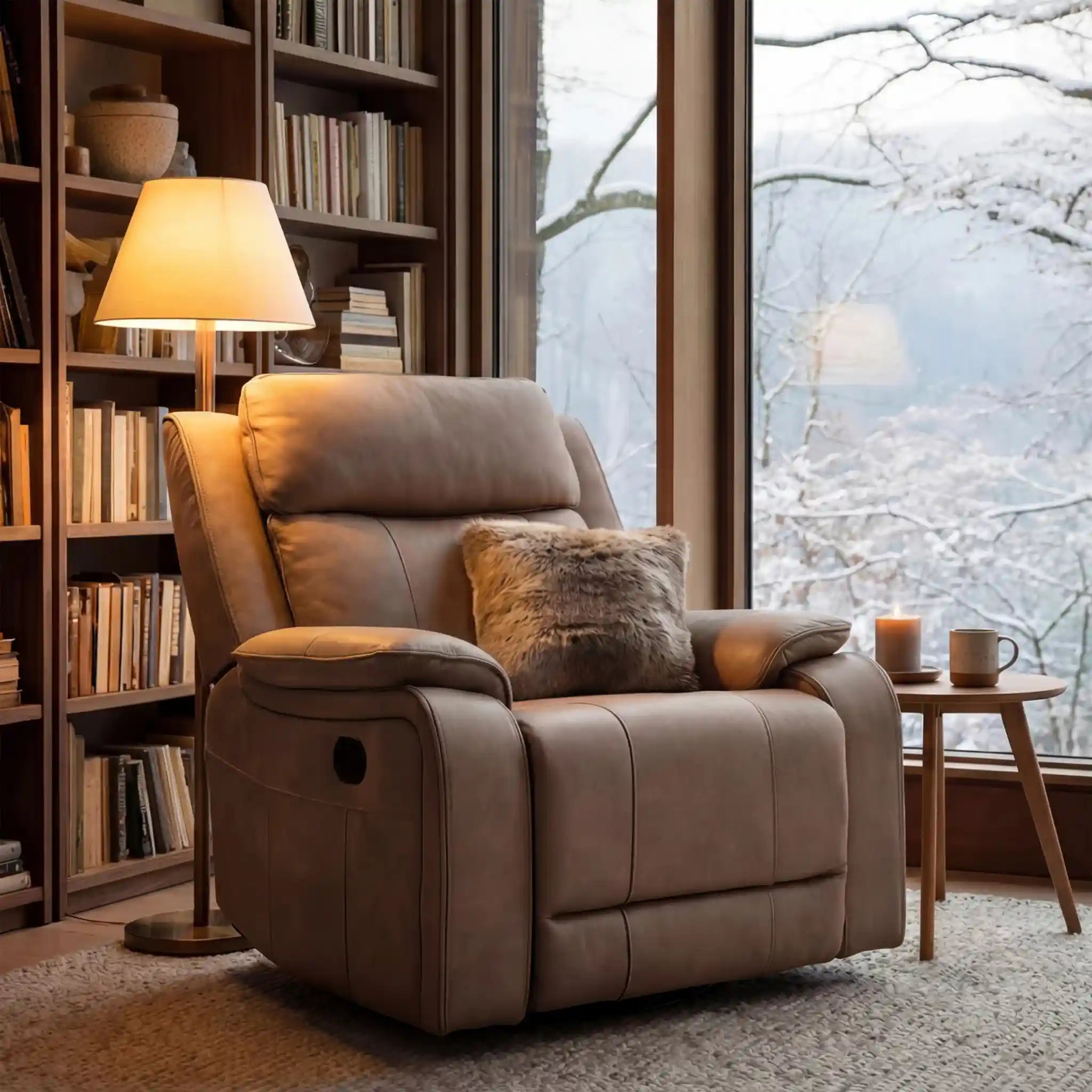 Primo Brindle Fauteuil Pivotant Berçant Inclinable Cuir Taupe