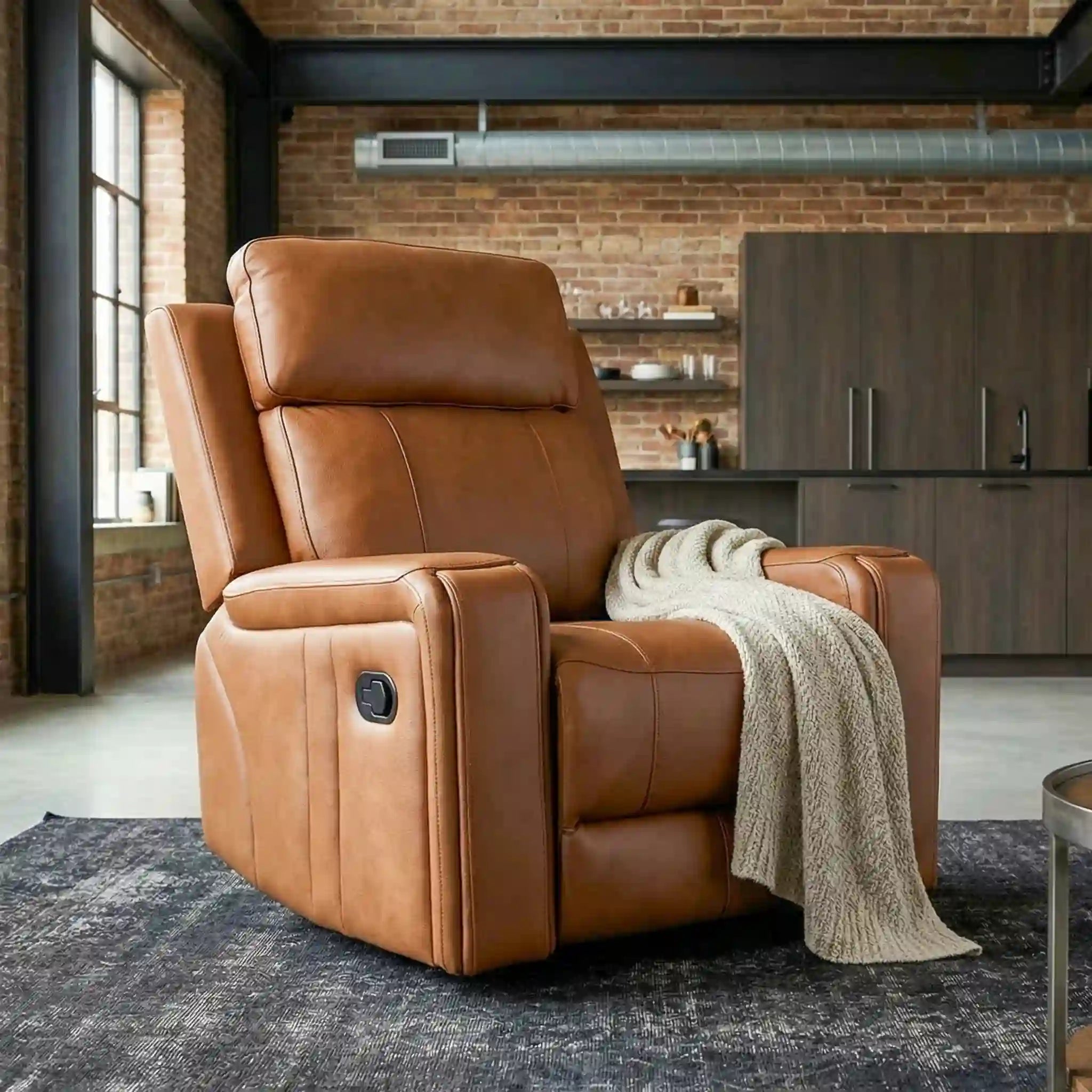 Primo Cavron Fauteuil Berçant et Pivotant Inclinable Cuir Cognac