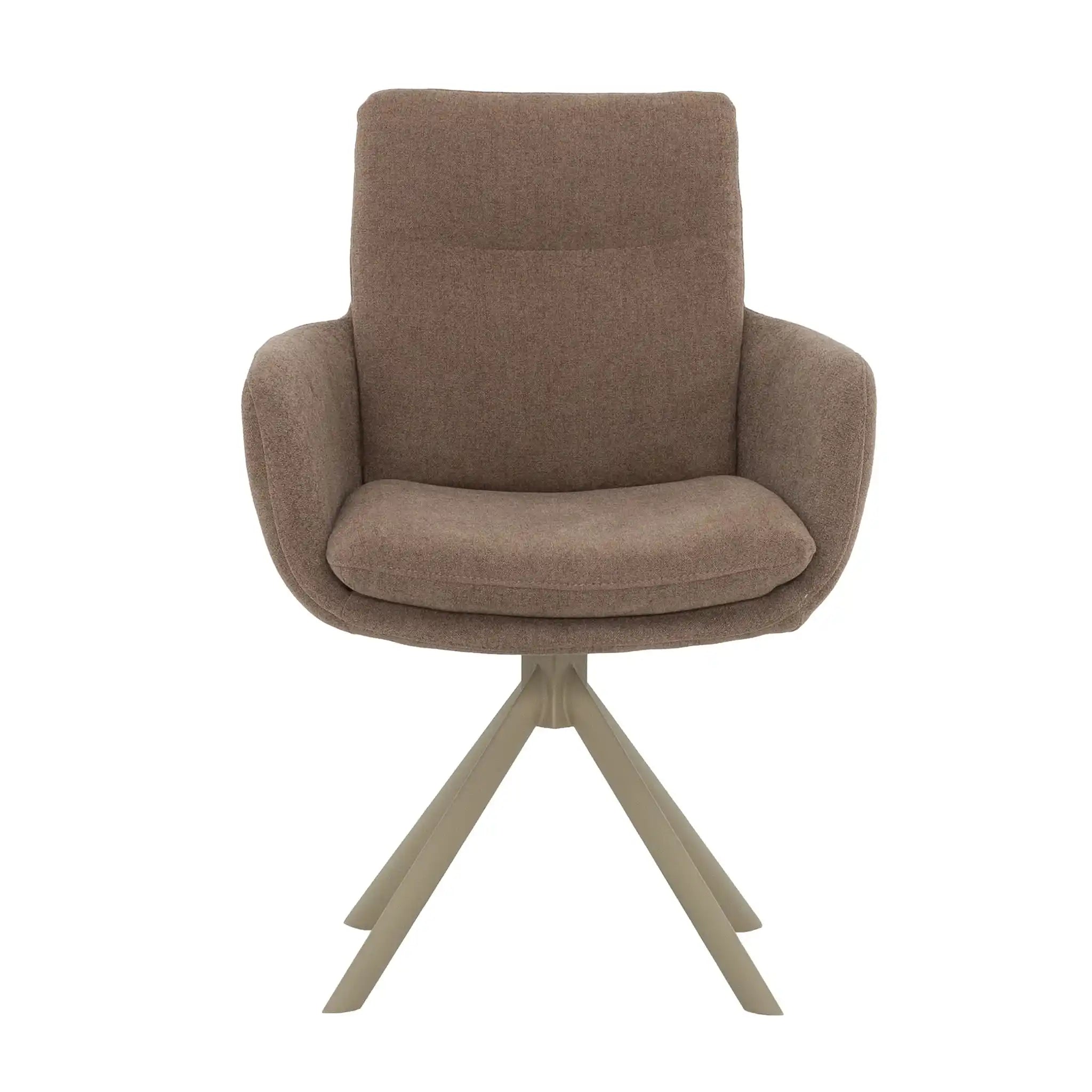 Primo Ensemble de 2 Chaises Salle à Manger avec Accoudoirs - Tissu Brun