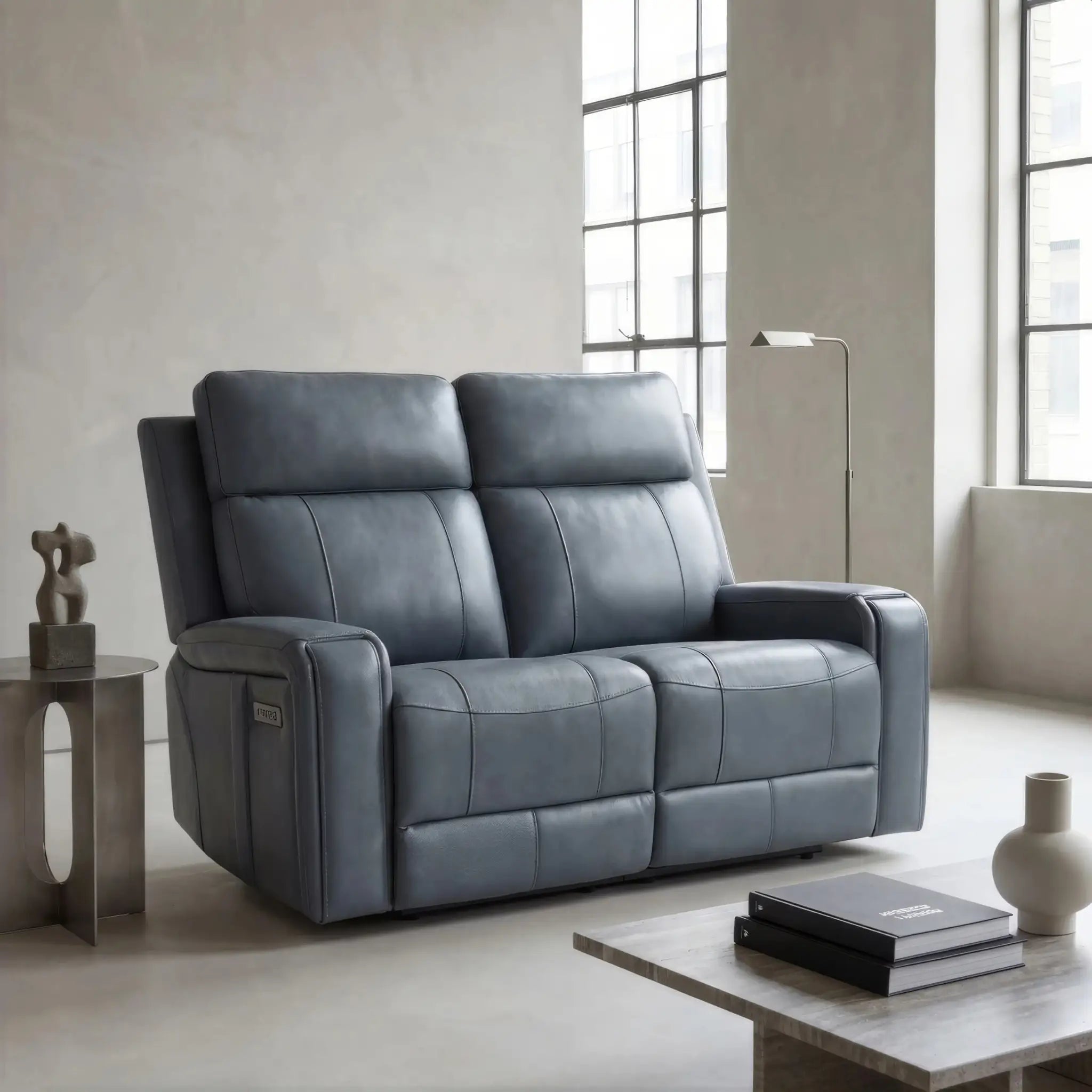 Cavron Causeuse Inclinable Électrique en Cuir Bleu