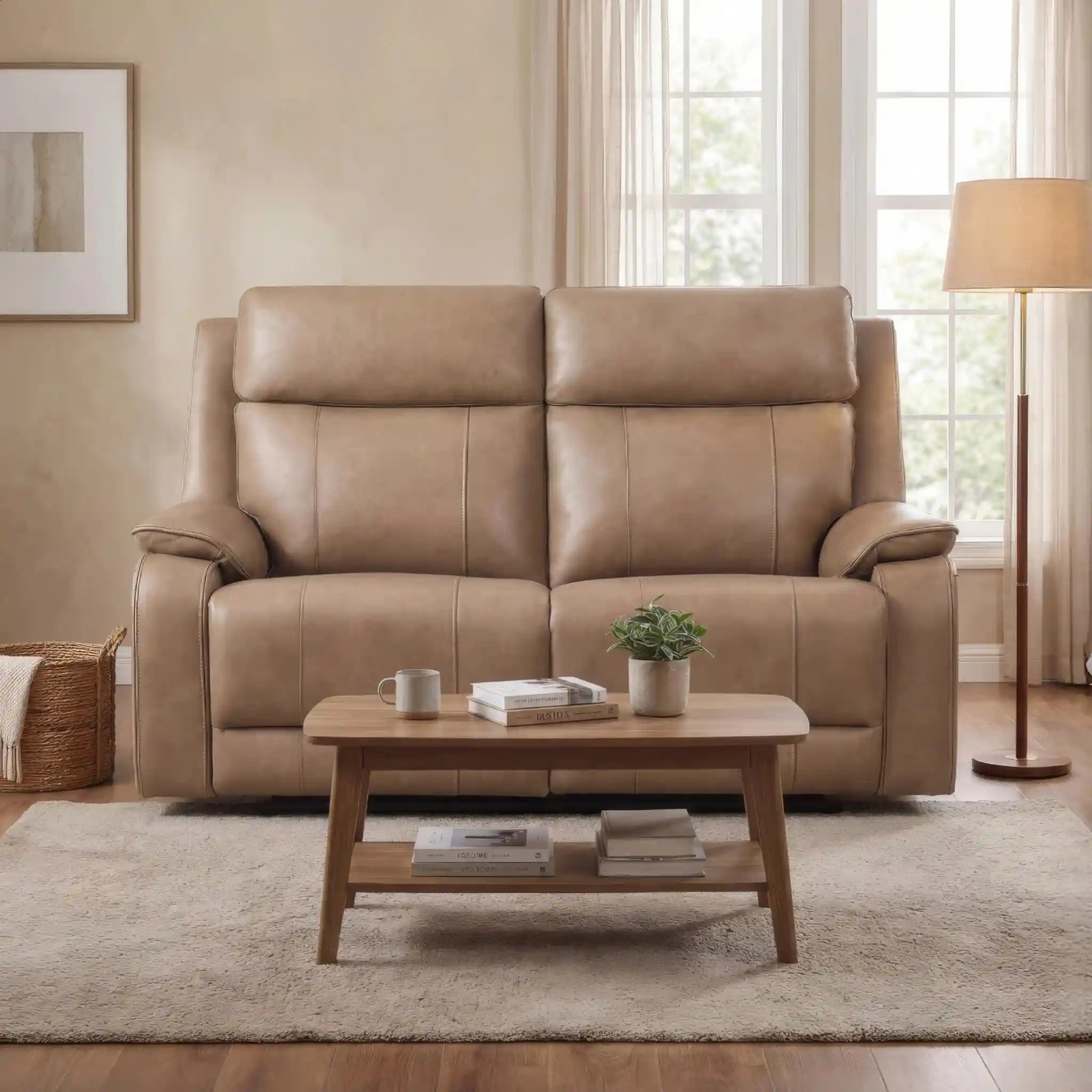 Primo Brindle Causeuse Inclinable en Cuir Taupe Électrique