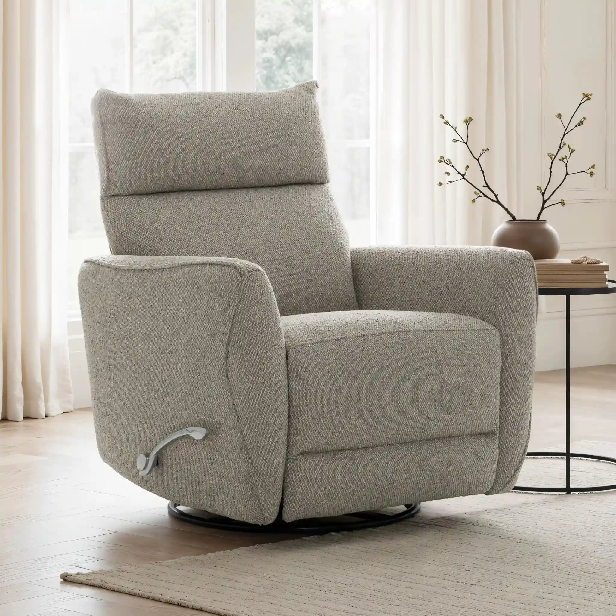 Primo Owen Fauteuil Berçant et Pivotant Inclinable en Tissu Beige