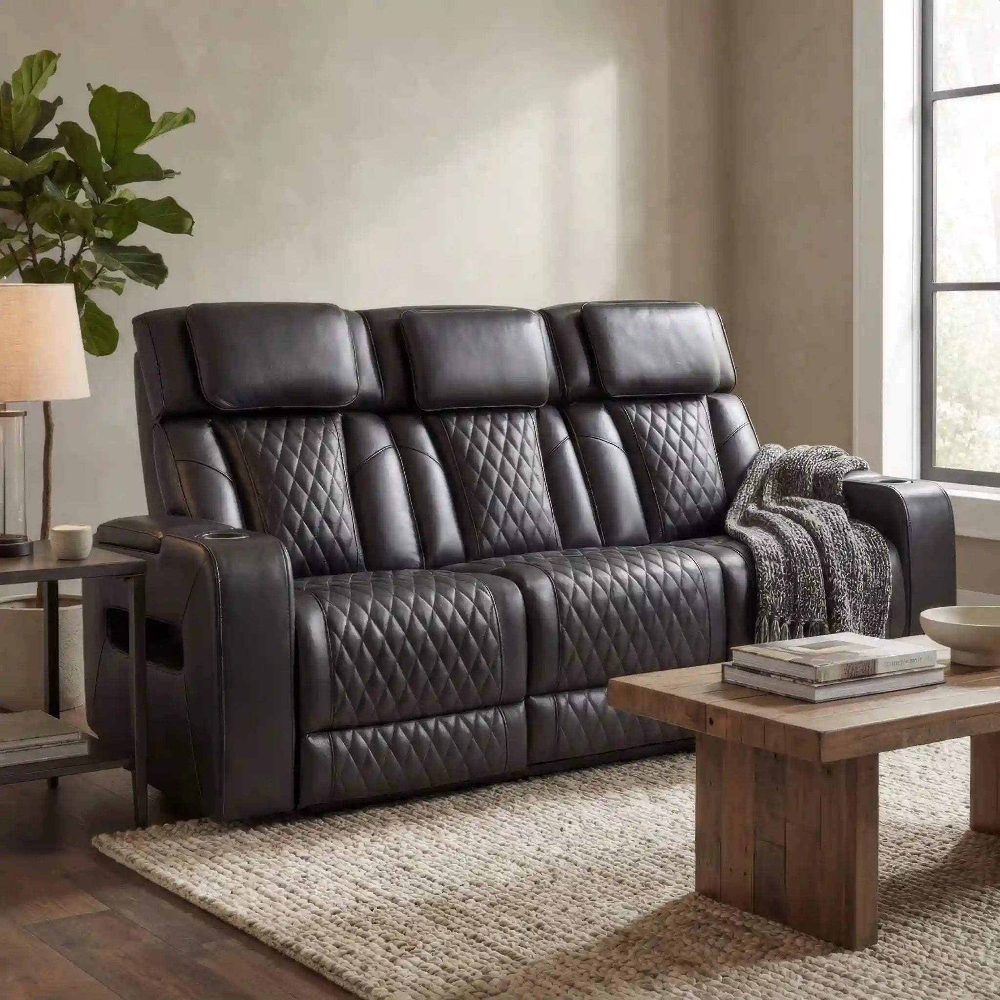 Primo Colton Sofa avec Rangement et Assises Inclinables Électriques Noir