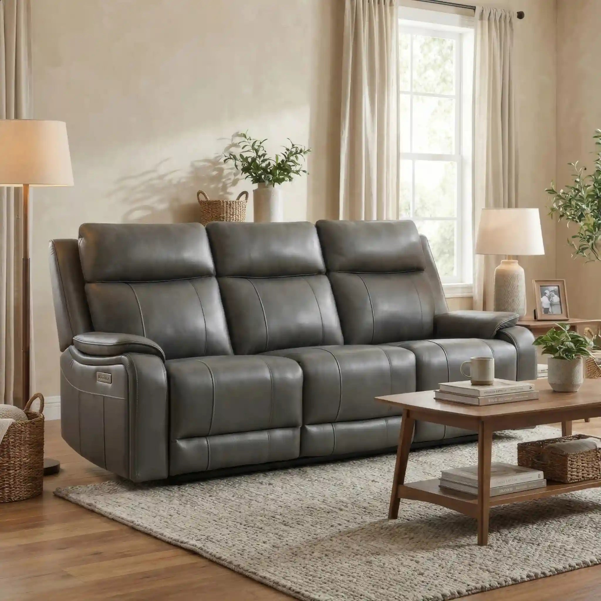 Primo Brindle Sofa Inclinable Électrique 3 Places en Cuir Anthracite