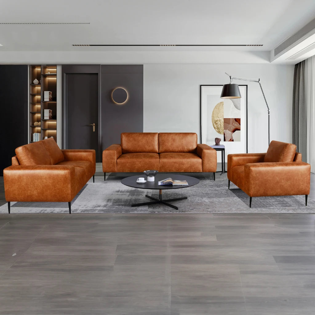 Canapé Shonda tan – Style moderne en cuir synthétique