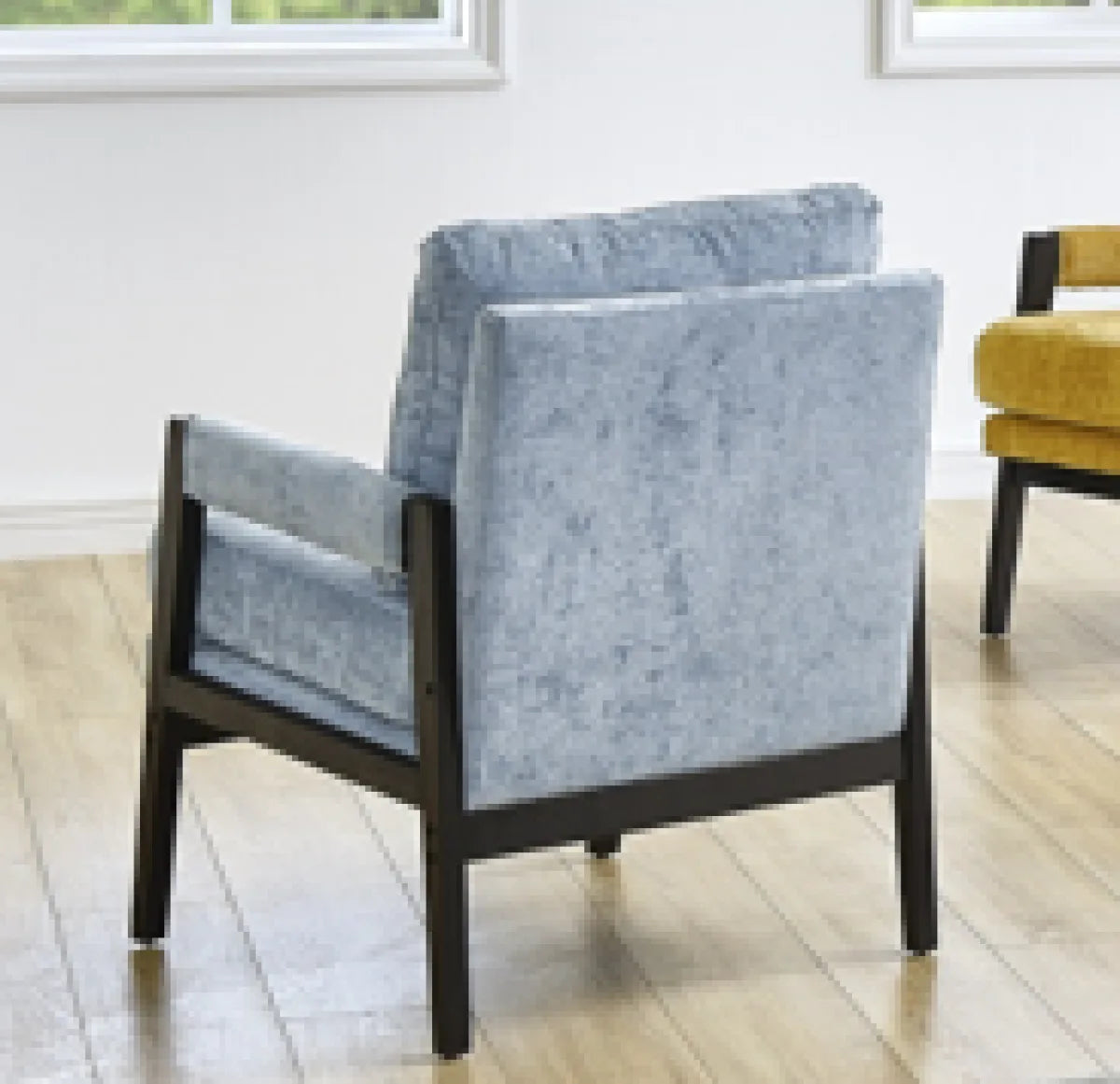 Fauteuil Carlo en Chenille Bleu - Cadre Noir Minuit