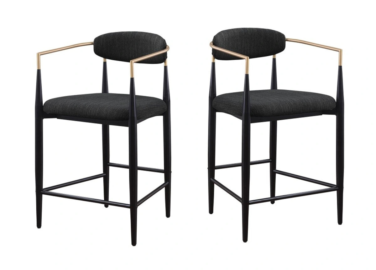 Set de 2 Tabourets de Comptoir Mykos - Tissu Noir