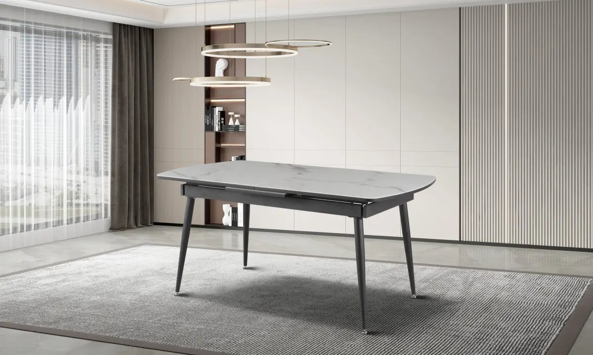 Table à manger extensible blanche Fabian - Effet Marbré