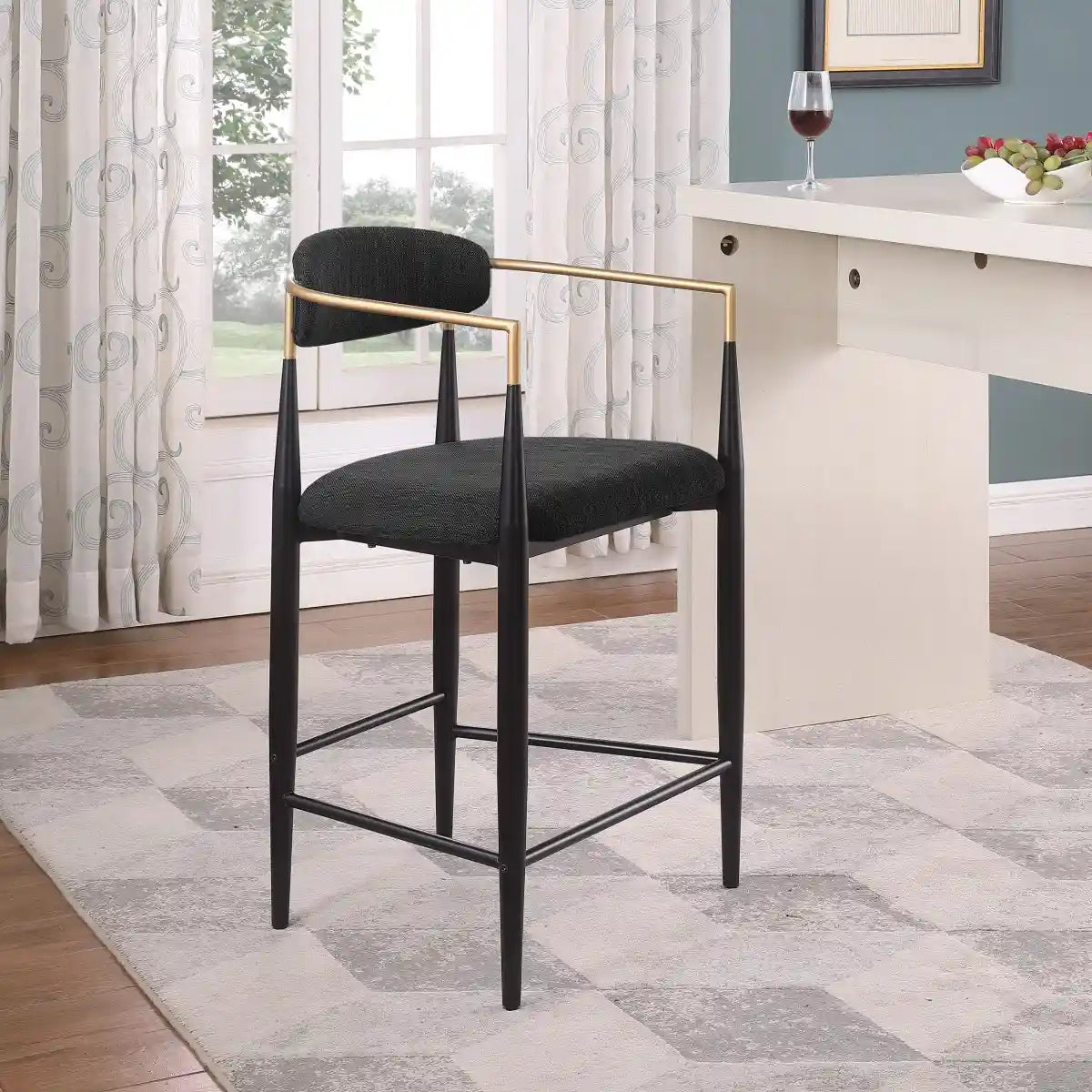 Set de 2 Tabourets de Comptoir Mykos - Tissu Noir