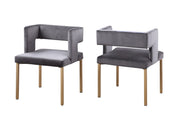 Chaises Anthony en velours gris | Pattes dorées évasées