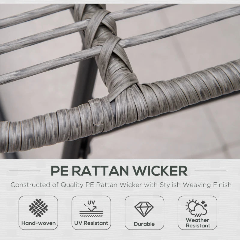 Chaise en rotin avec tabouret, coussin, repose-pieds réglables, gris