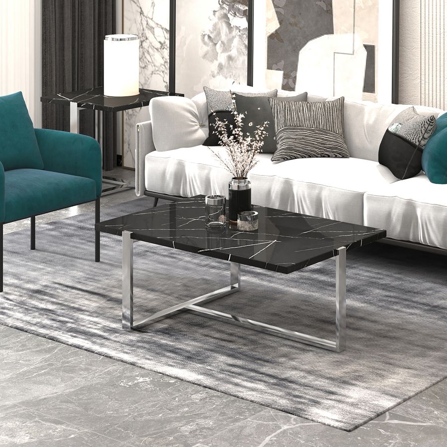 Table basse Veno en noir et argent ( Meuble Mtl )