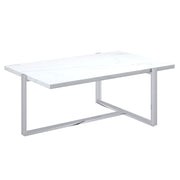 Table basse Veno en blanc et argent ( Meuble Mtl )