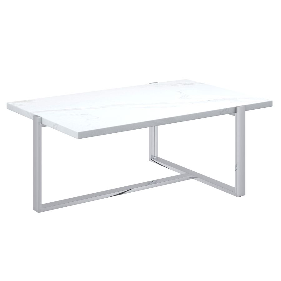 Table basse Veno en blanc et argent ( Meuble Mtl )