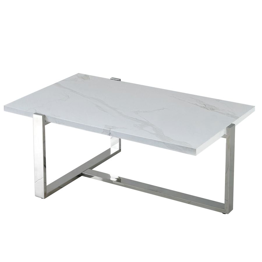 Table basse Veno en blanc et argent ( Meuble Mtl )