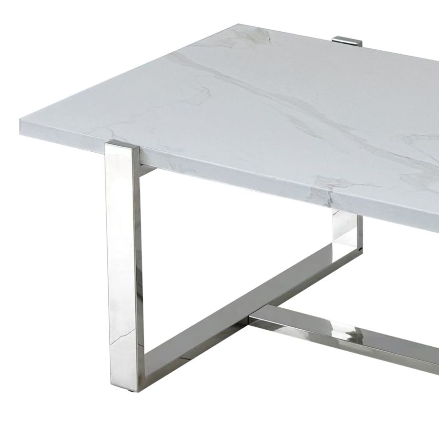Table basse Veno en blanc et argent ( Meuble Mtl )