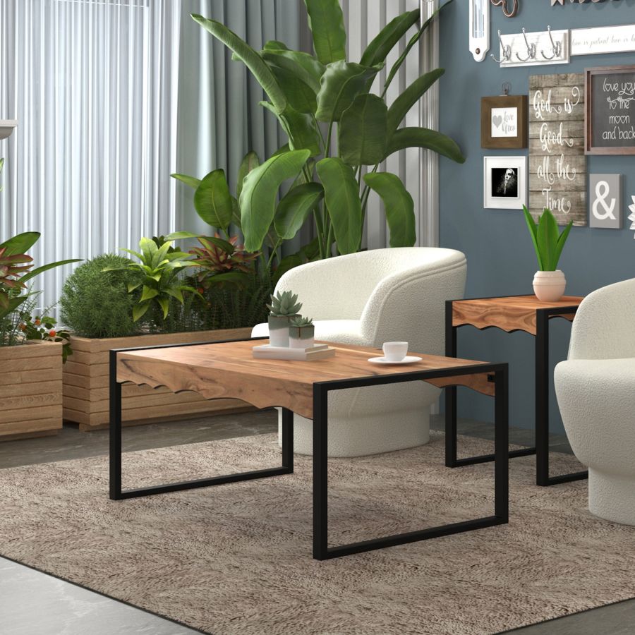 Table basse Rohani en naturel et noir ( Meuble Mtl )