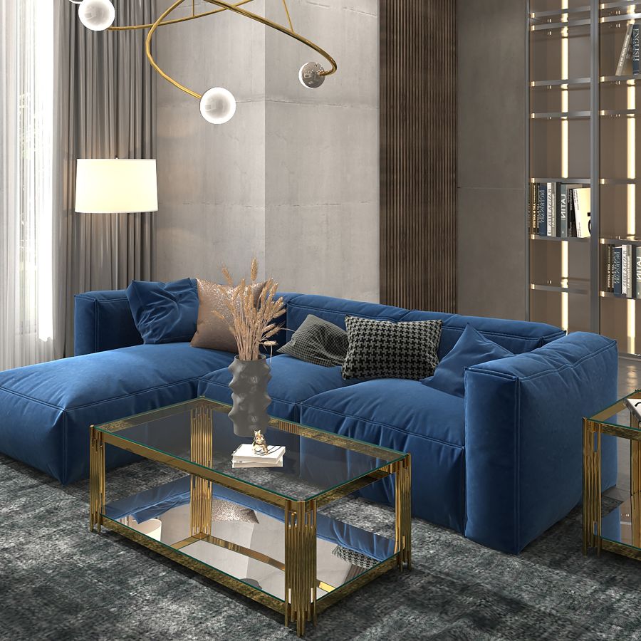 Table basse rectangulaire Estrel en or ( Meuble Mtl )