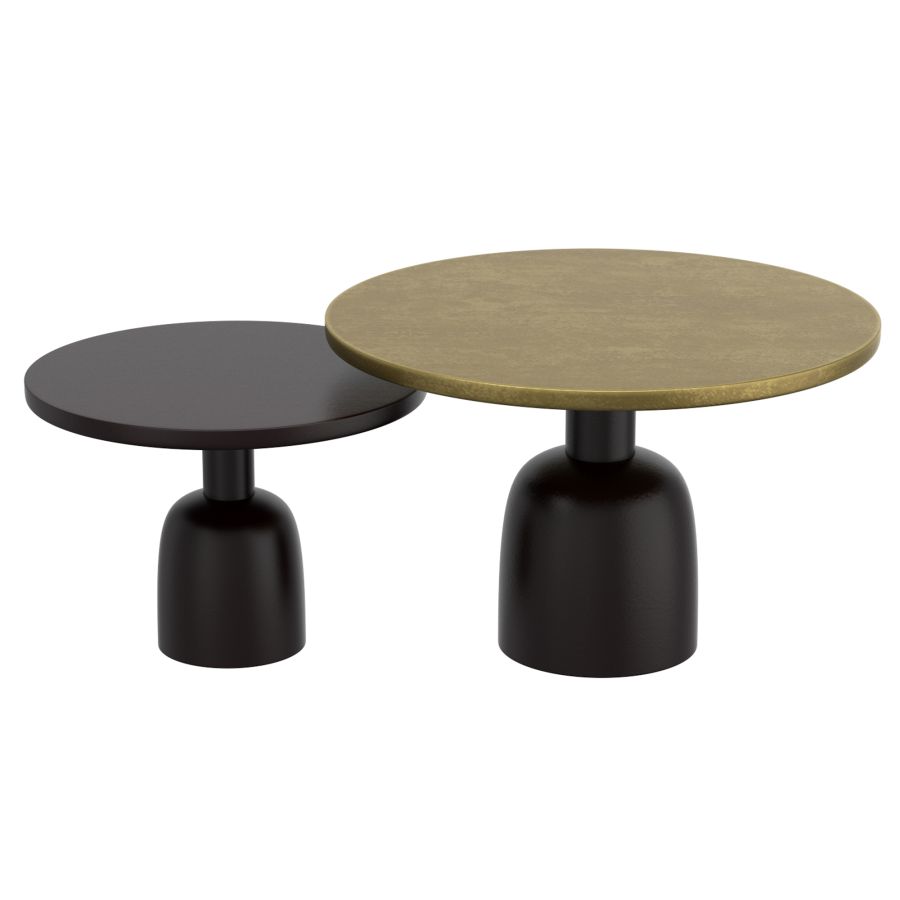 Ensemble de table basse ronde Adira 2 pièces en or antique et noir