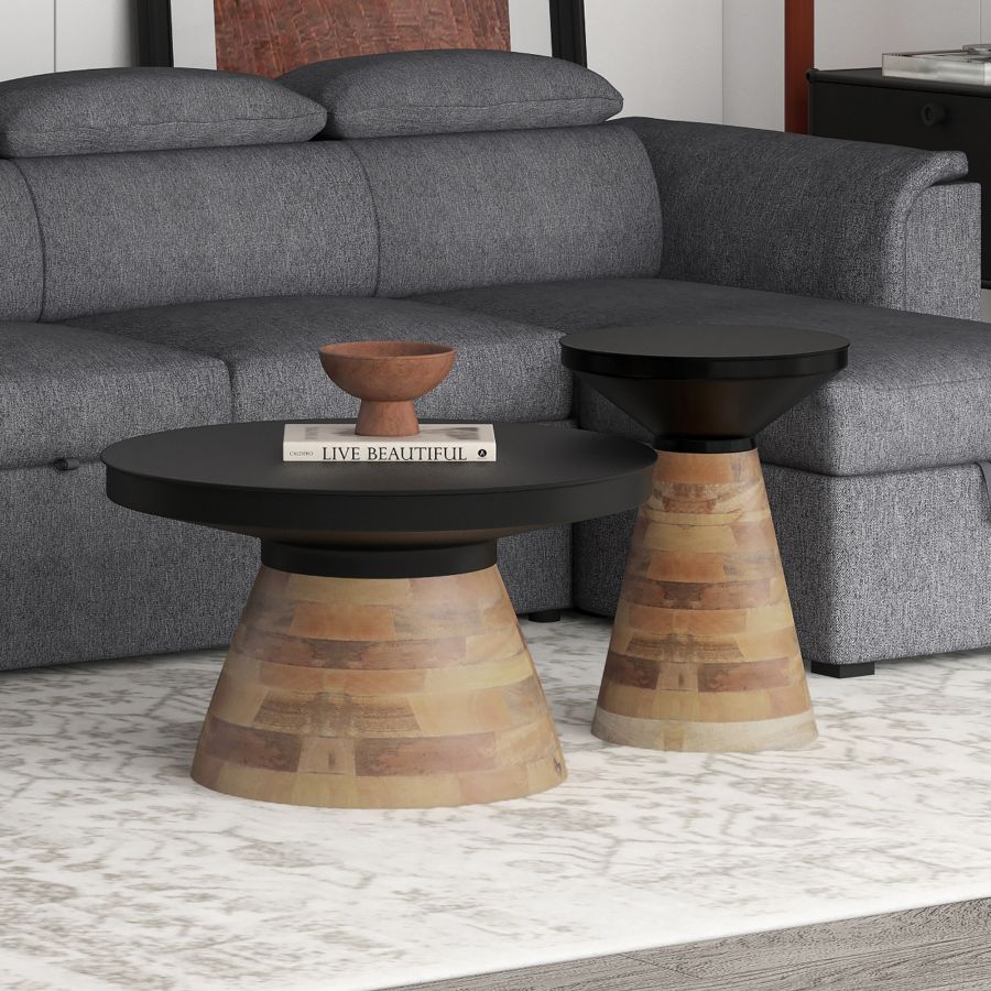 Ensemble de table basse Boden 2 pièces en noir et noyer