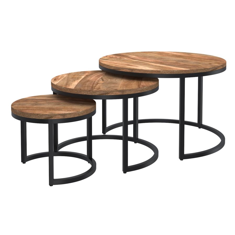 Ensemble de table basse Darsh 3 pièces en naturel et noir ( Meuble Mtl ) 