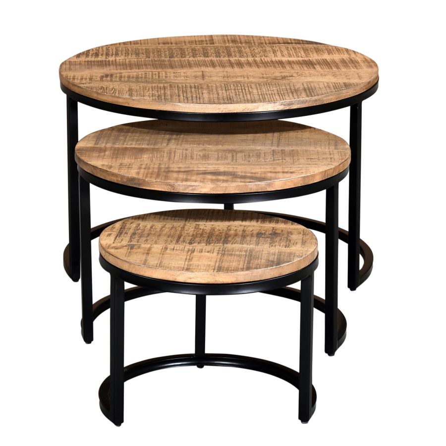Ensemble de table basse Darsh 3 pièces en naturel et noir ( Meuble Mtl ) 