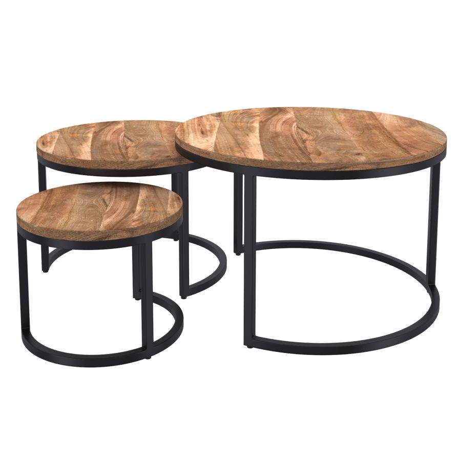 Ensemble de table basse Darsh 3 pièces en naturel et noir ( Meuble Mtl ) 