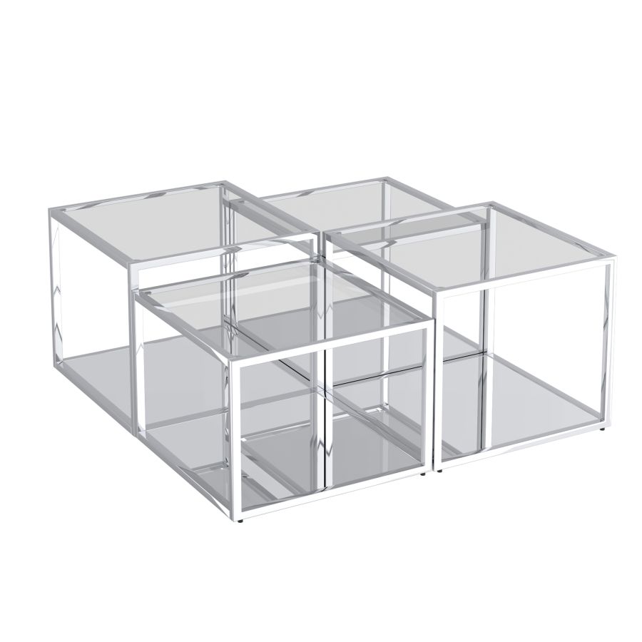 Ensemble de table basse à plusieurs niveaux Casini 4 pièces en argent ( Meuble Mtl )