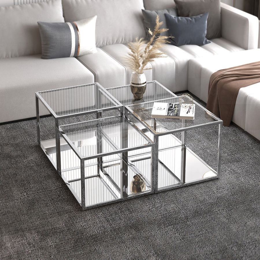 Ensemble de table basse à plusieurs niveaux Casini 4 pièces en argent ( Meuble Mtl )