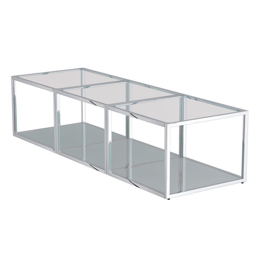 Ensemble de 3 petites tables basses Casini en argent ( Meuble Mtl )