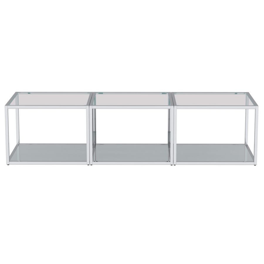 Ensemble de 3 petites tables basses Casini en argent ( Meuble Mtl )