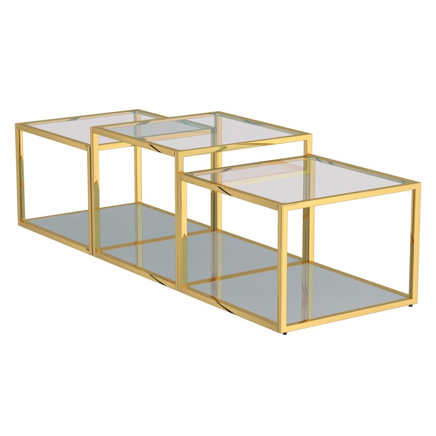 Ensemble de table basse à plusieurs niveaux Casini 3 pièces en or ( Meuble Mtl ) 