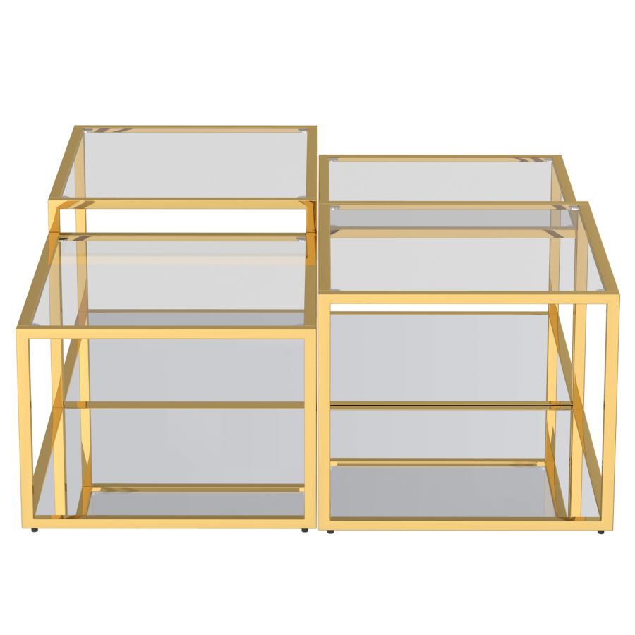 Ensemble de 4 tables basses à plusieurs niveaux Casini en or ( Meuble Mtl )