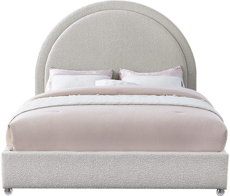 Lit Rembourré Design Contemporain - Tissu Boucle Crème, Acrylique, Matelas