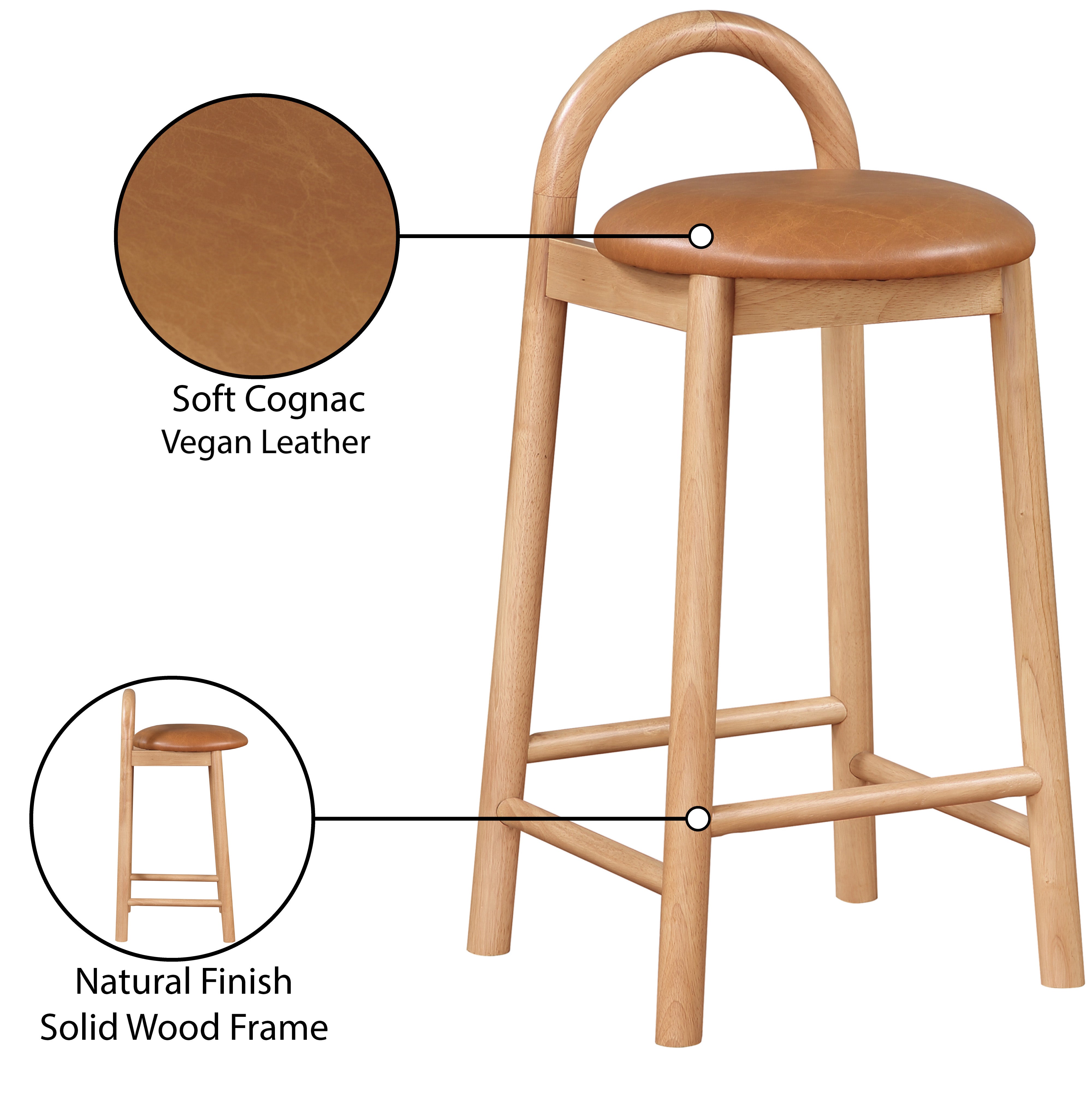 Tabouret de comptoir en cuir végétalien Calvin