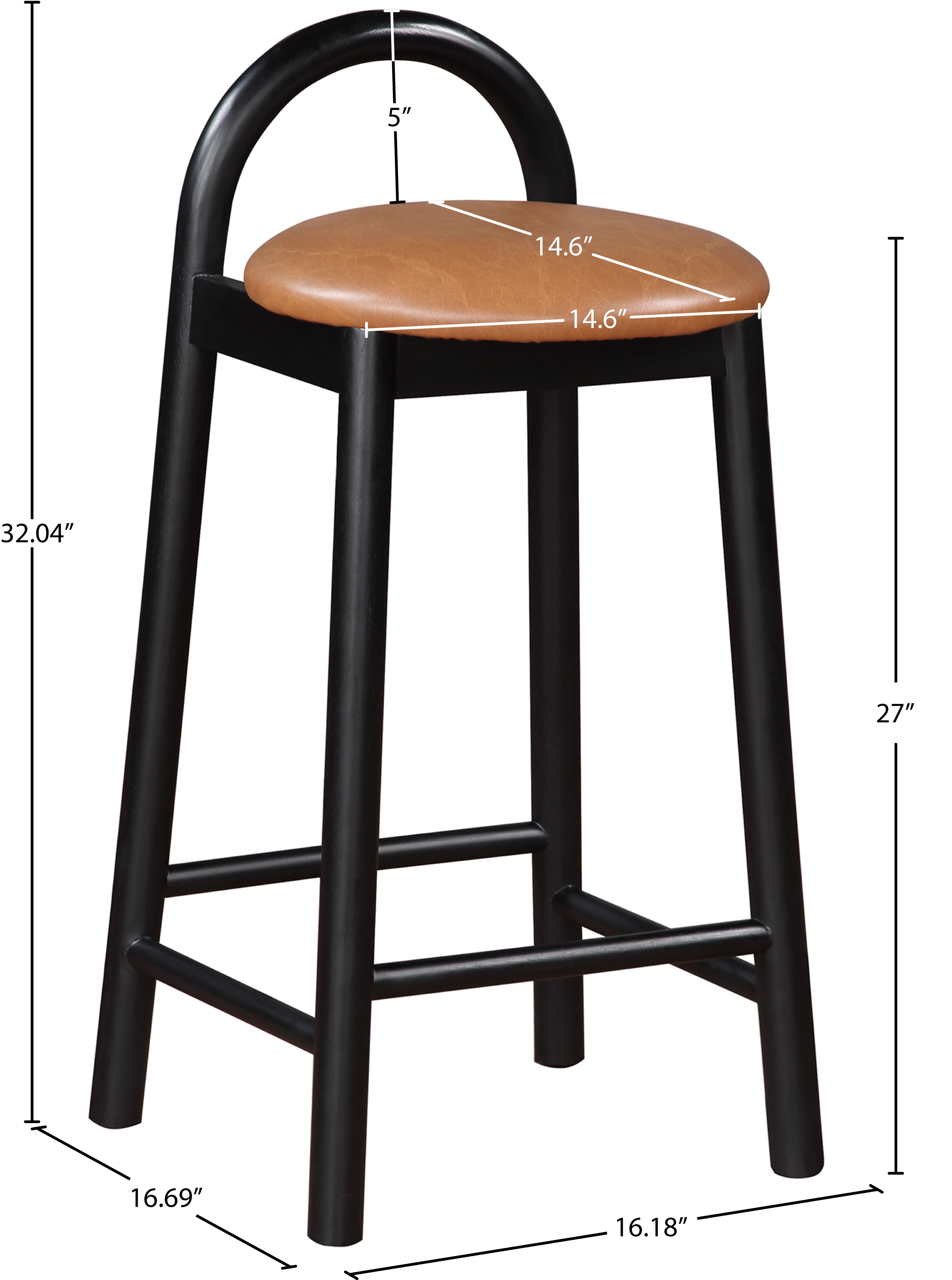 Tabouret de comptoir en cuir végétalien Calvin