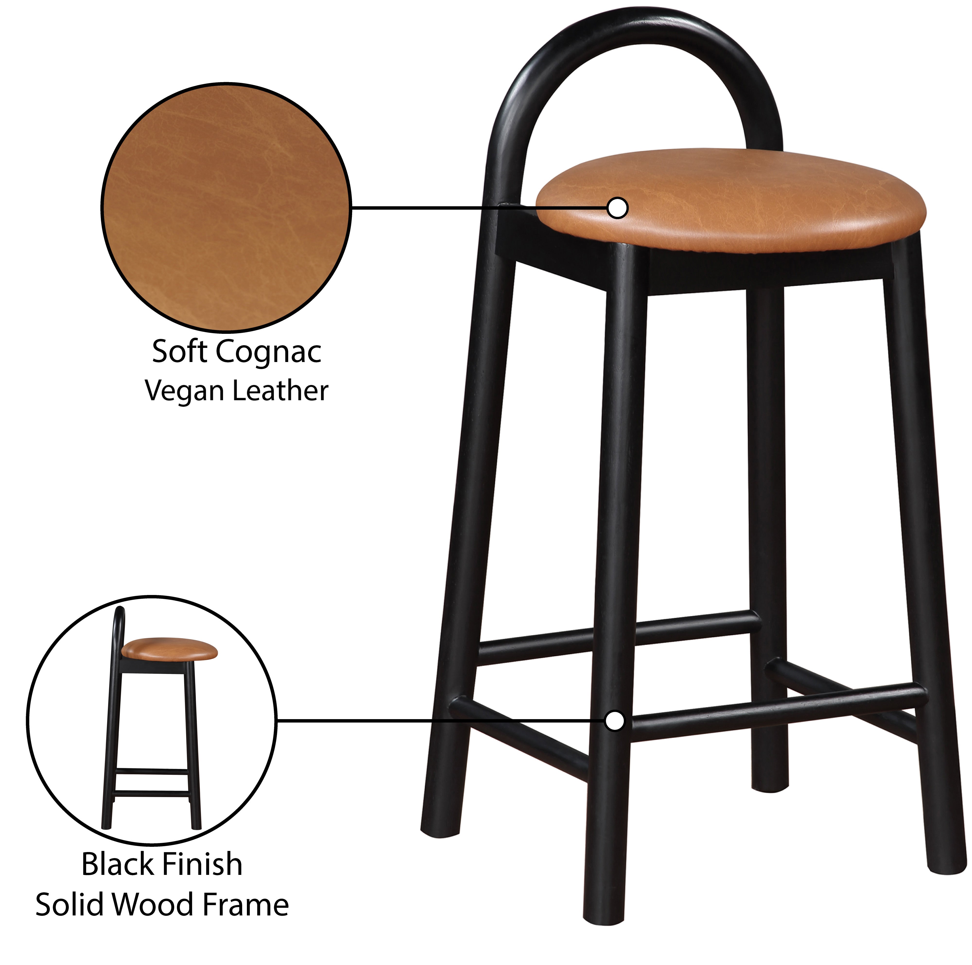 Tabouret de comptoir en cuir végétalien Calvin