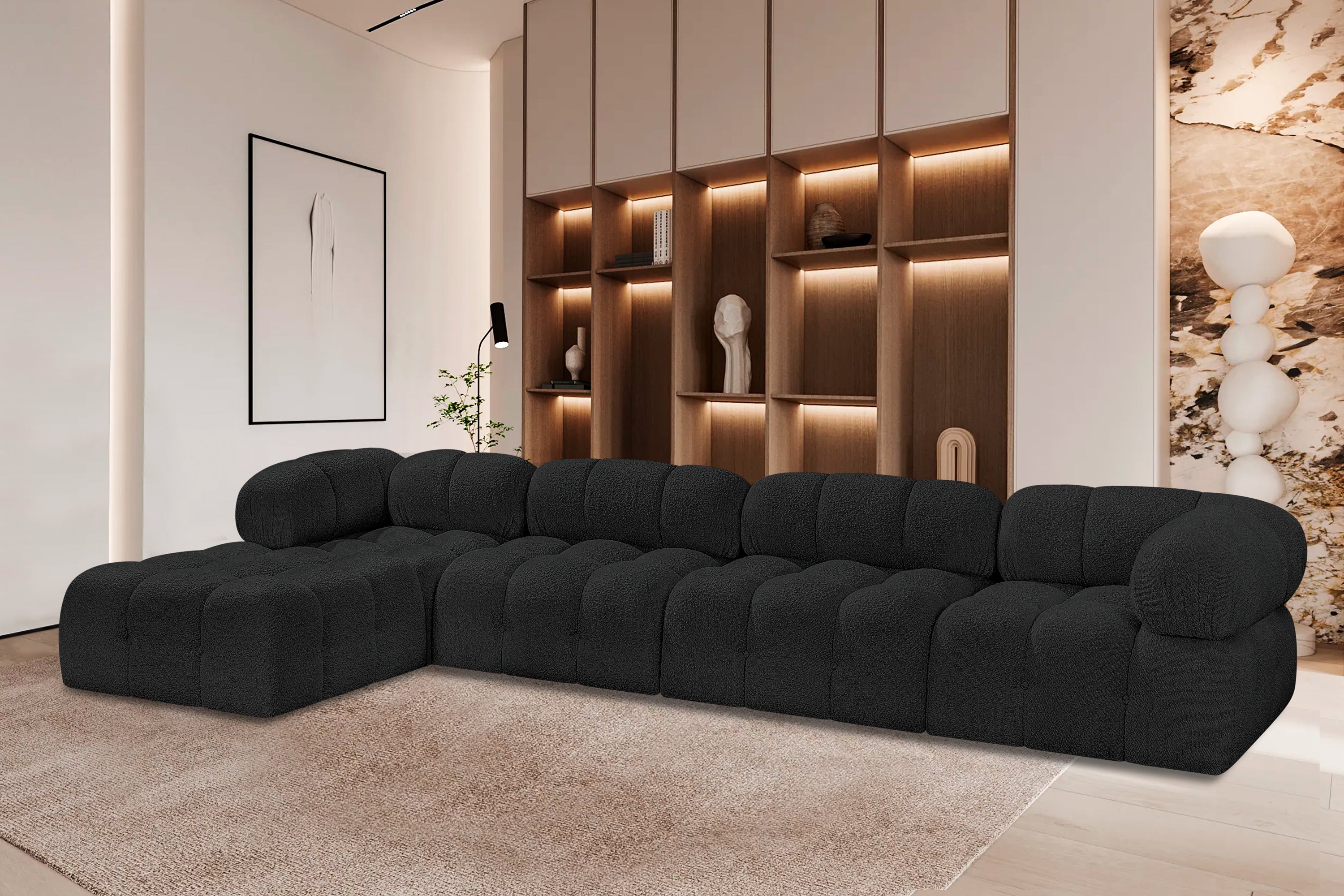 Canapé sectionnel Ames en tissu bouclé