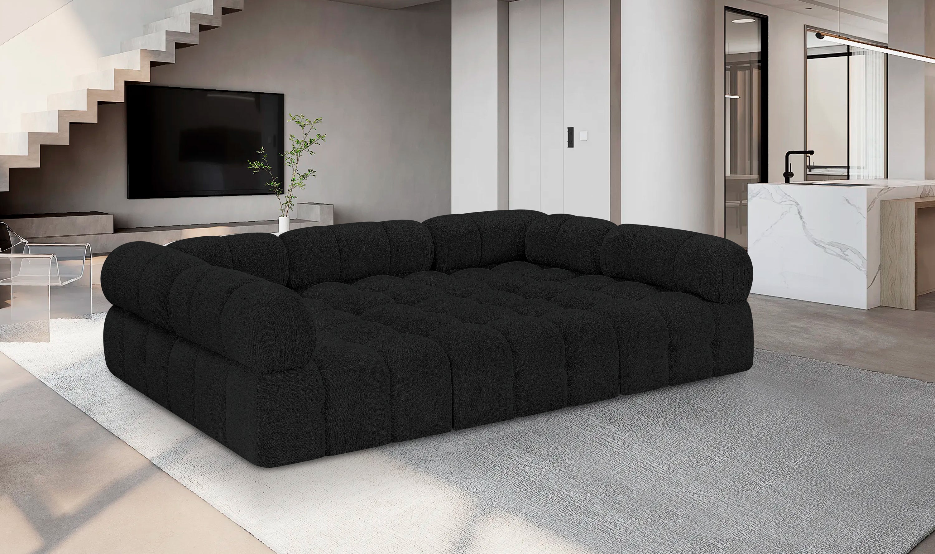 Canapé sectionnel Ames en tissu bouclé