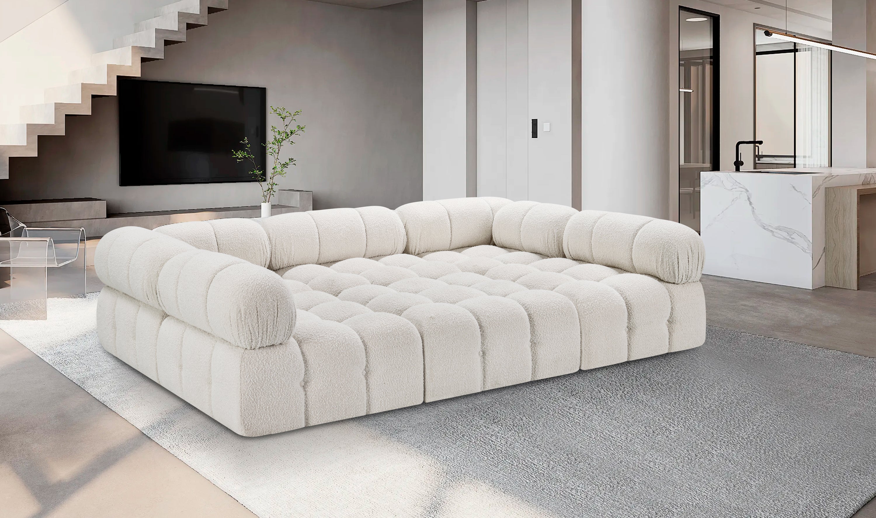 Canapé sectionnel Ames en tissu bouclé