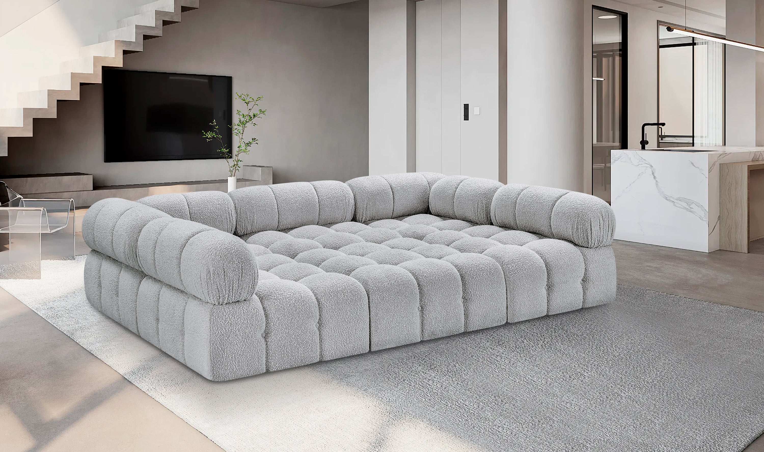 Canapé sectionnel Ames en tissu bouclé