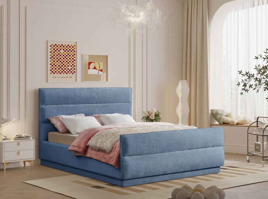 Lit double en tissu chenille bleu Paxton
