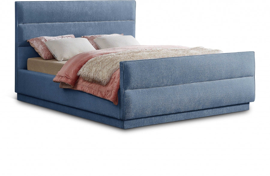 Lit double en tissu chenille bleu Paxton