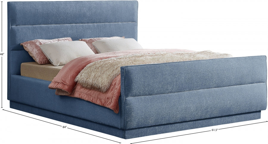 Lit double en tissu chenille bleu Paxton