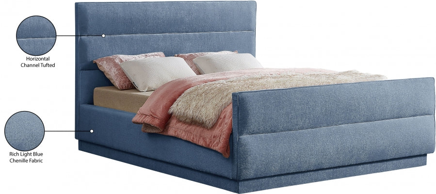 Lit double en tissu chenille bleu Paxton