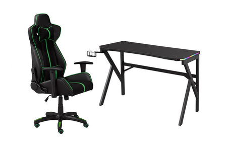 ENSEMBLE BUREAU ET CHAISE GAMING, VERT/NOIR ( Meuble Mtl )