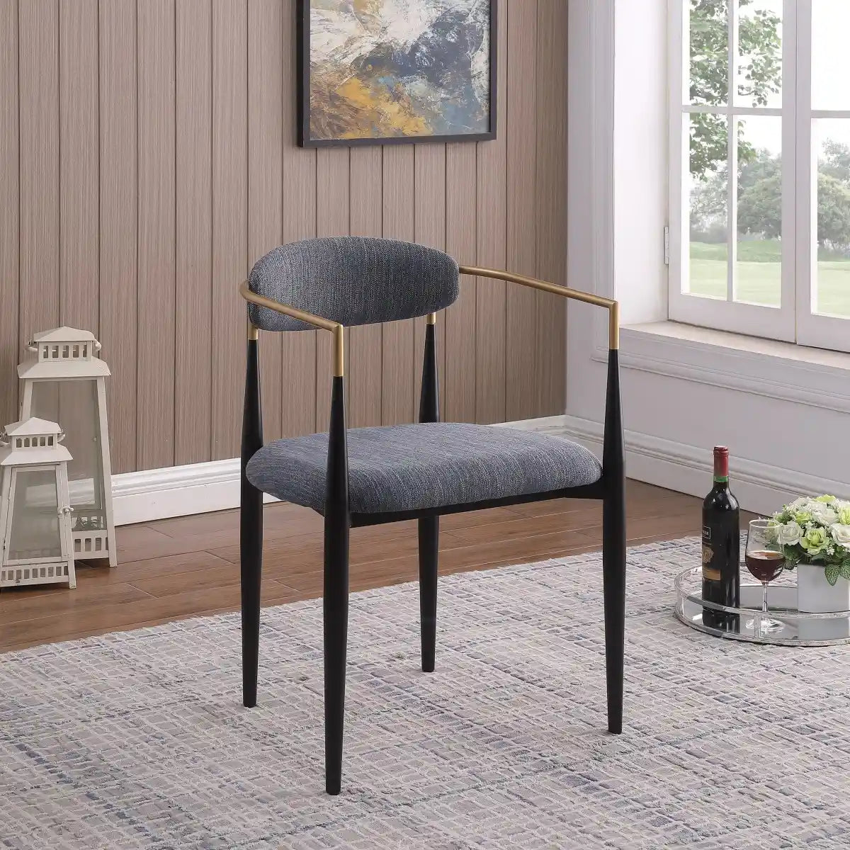 Chaises Mykos en tissu texturé gris | Finition noir et or (Lot de 2)